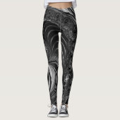 Fractal Zwart Wit Metaal Nautilus Swirl Leggings (Voorkant)
