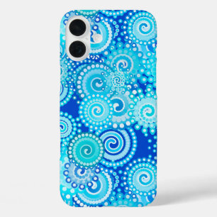 Fractal zwenkpatroon, kobaltblauw iPhone 16 plus hoesje