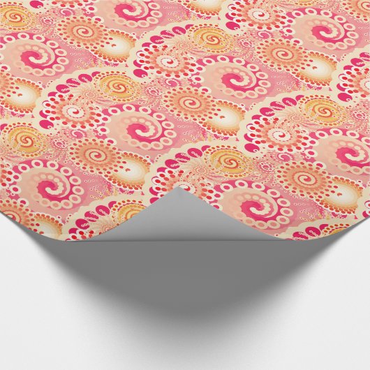 Fractal zwenkpatroon, koraal, perzik cadeaupapier (Hoek)