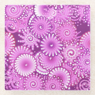 Fractal zwenkpatroon, paars, roze, pruimen, lila glazen onderzetter