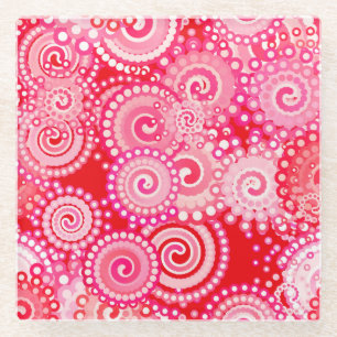 Fractal zwenkpatroon, rood en warm roze glazen onderzetter