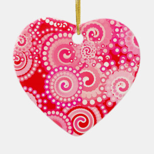 Fractal zwenkpatroon, rood en warm roze keramisch ornament