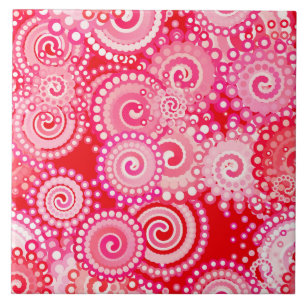 Fractal zwenkpatroon, rood en warm roze tegeltje