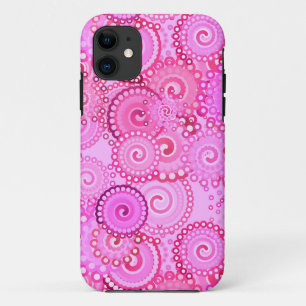 Fractal zwenkpatroon, roze en fuchsie iPhone 11 hoesje