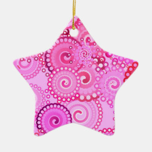Fractal zwenkpatroon, roze en fuchsie keramisch ornament
