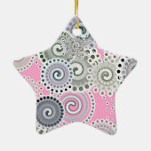 Fractal zwenkpatroon, roze en grijs keramisch ornament (Achterkant)