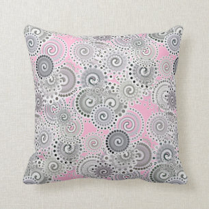 Fractal zwenkpatroon, roze en grijs kussen