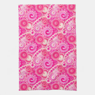 Fractal zwenkpatroon, schaduwen van fuchsia roze theedoek