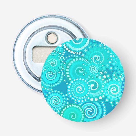 Fractal zwenkpatroon, schaduwen van turkooise button flesopener (Voorkant)