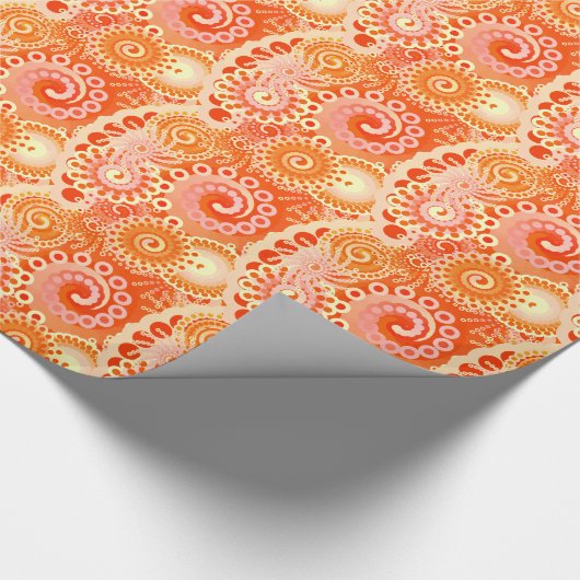 Fractal zwenkpatroon, schoppen van koraal sinaasap cadeaupapier (Hoek)