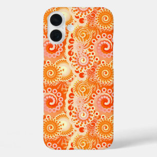 Fractal zwenkpatroon, schoppen van koraal sinaasap iPhone 16 plus hoesje