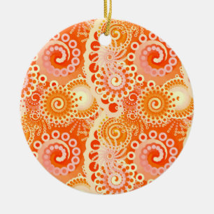 Fractal zwenkpatroon, schoppen van koraal sinaasap keramisch ornament