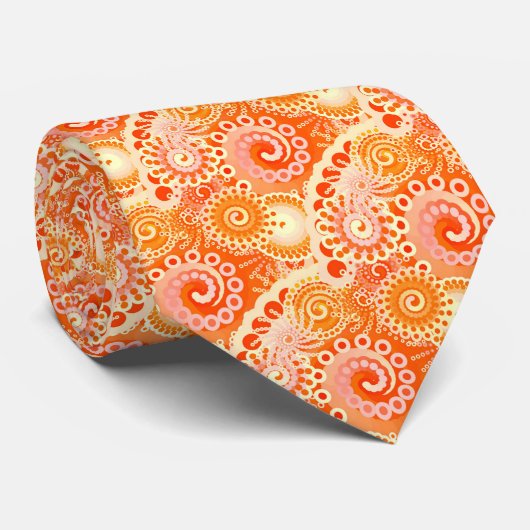Fractal zwenkpatroon, schoppen van koraal sinaasap stropdas (Opgerold)