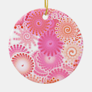 Fractal zwenkpatroon, schoppen van roze en koraal keramisch ornament