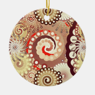 Fractal zwirl patroon, chocolade en room keramisch ornament