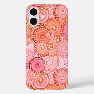 Fractal zwirl patroon, koraal en roze iPhone 16 plus hoesje