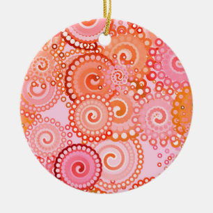 Fractal zwirl patroon, koraal en roze keramisch ornament
