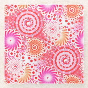 Fractal zwirl patroon, koraal, roze en crème glazen onderzetter