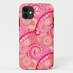 Fractal zwirl patroon, roze, fuchsie, koraal iPhone 11 hoesje