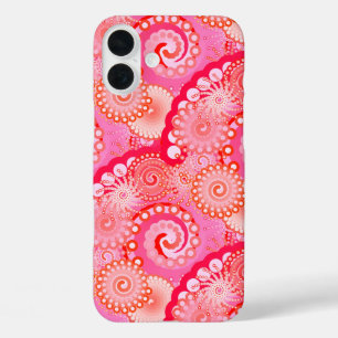 Fractal zwirl patroon, roze, fuchsie, koraal iPhone 16 plus hoesje