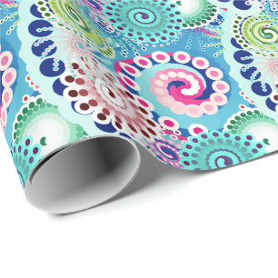 Fractal zwirl patroon, turkooizen, roze, multi cadeaupapier
