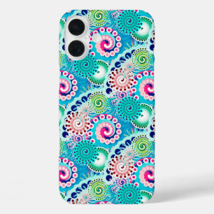 Fractal zwirl patroon, turkooizen, roze, multi iPhone 16 plus hoesje
