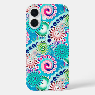 Fractal zwirl patroon, turkooizen, roze, multi iPhone 16 hoesje