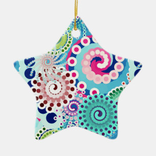 Fractal zwirl patroon, turkooizen, roze, multi keramisch ornament