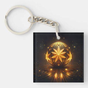 Fractale Fantasie Bronzen Bol Gouden Sterren Sleutelhanger