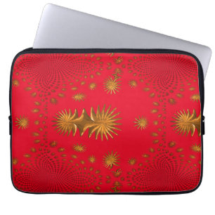 fractale gouden sterren, rode achtergrond laptop sleeve
