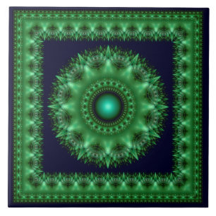 Fractale groene briljante omrande mandala tegeltje