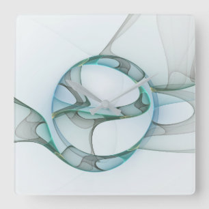 Fractale kunst blauw turquoise grijs abstracte ele vierkante klok