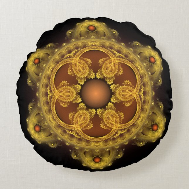 Fractale kunst fee mandala rond kussen (Voorkant)
