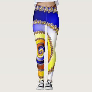 Fractale kunst - POWER SPIRAL blauw geel oranje Leggings