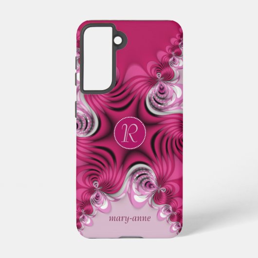 Fractale roze wervelingen monogram samsung galaxy hoesje (Achterkant)