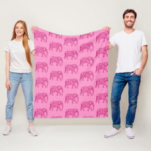 Fractale wervelende olifant, fuchsia roze fleece deken
