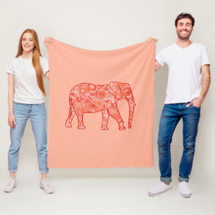 Fractale wervelende olifant, koraal oranje en perz fleece deken