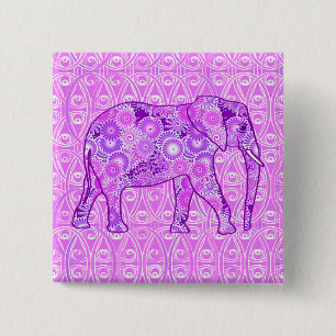 Fractale wervelende olifant - paars en orchidee vierkante button 5,1 cm