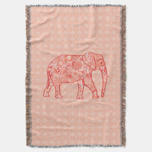 Fractale werveling olifant - koraal oranje en wit deken