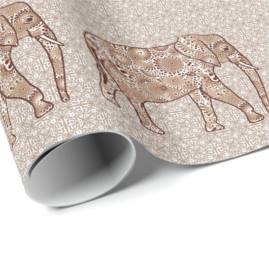Fractale wervelolifant - bruin en taupe cadeaupapier (Rol Hoek)