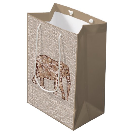 Fractale wervelolifant - bruin en taupe medium cadeauzakje (Voorkant Gekanteld)