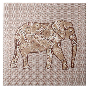 Fractale wervelolifant - bruin en taupe tegeltje