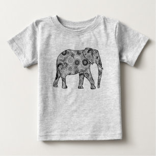 Fractale wervelolifant - grijs, zwart en wit