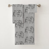 Fractale wervelolifant, grijs, zwart en wit bad handdoek (Insitu)