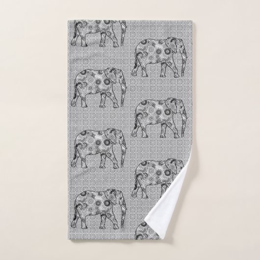 Fractale wervelolifant, grijs, zwart en wit bad handdoek (Handdoek)