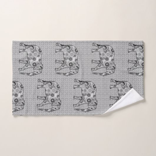 Fractale wervelolifant, grijs, zwart en wit bad handdoek (Handdoek)