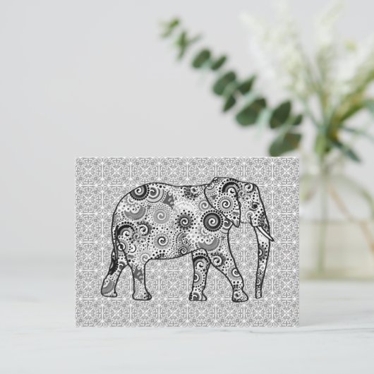 Fractale wervelolifant - grijs, zwart en wit briefkaart (Staand voorkant)