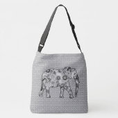 Fractale wervelolifant - grijs, zwart en wit crossbody tas (Achterkant)