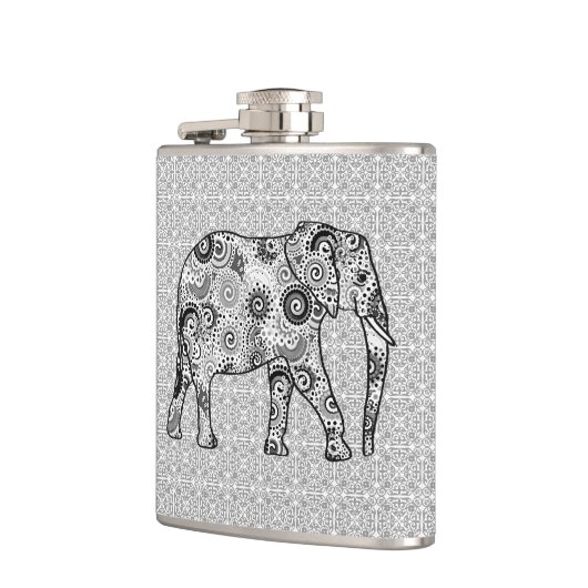 Fractale wervelolifant - grijs, zwart en wit heupfles (Links)