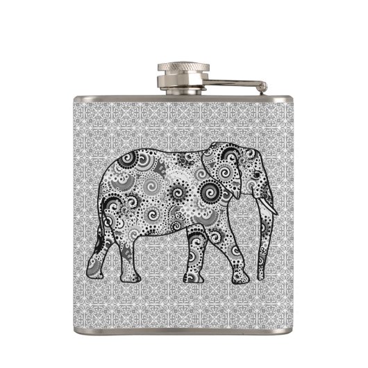 Fractale wervelolifant - grijs, zwart en wit heupfles (Achterkant)